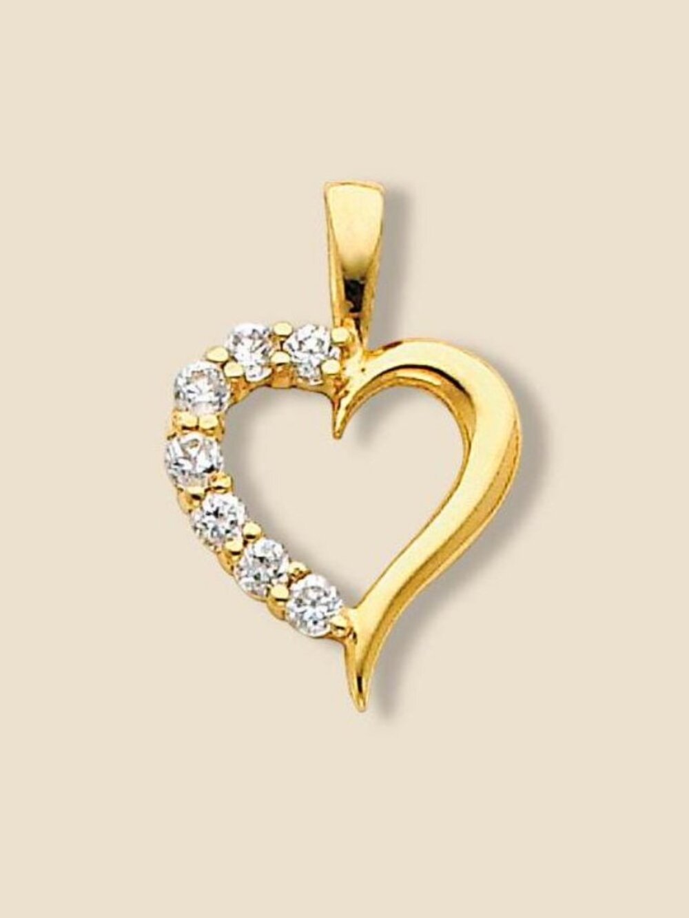 14k Solid Gold Half Heart CZ Pendant Charm By Tehrani Jewelry